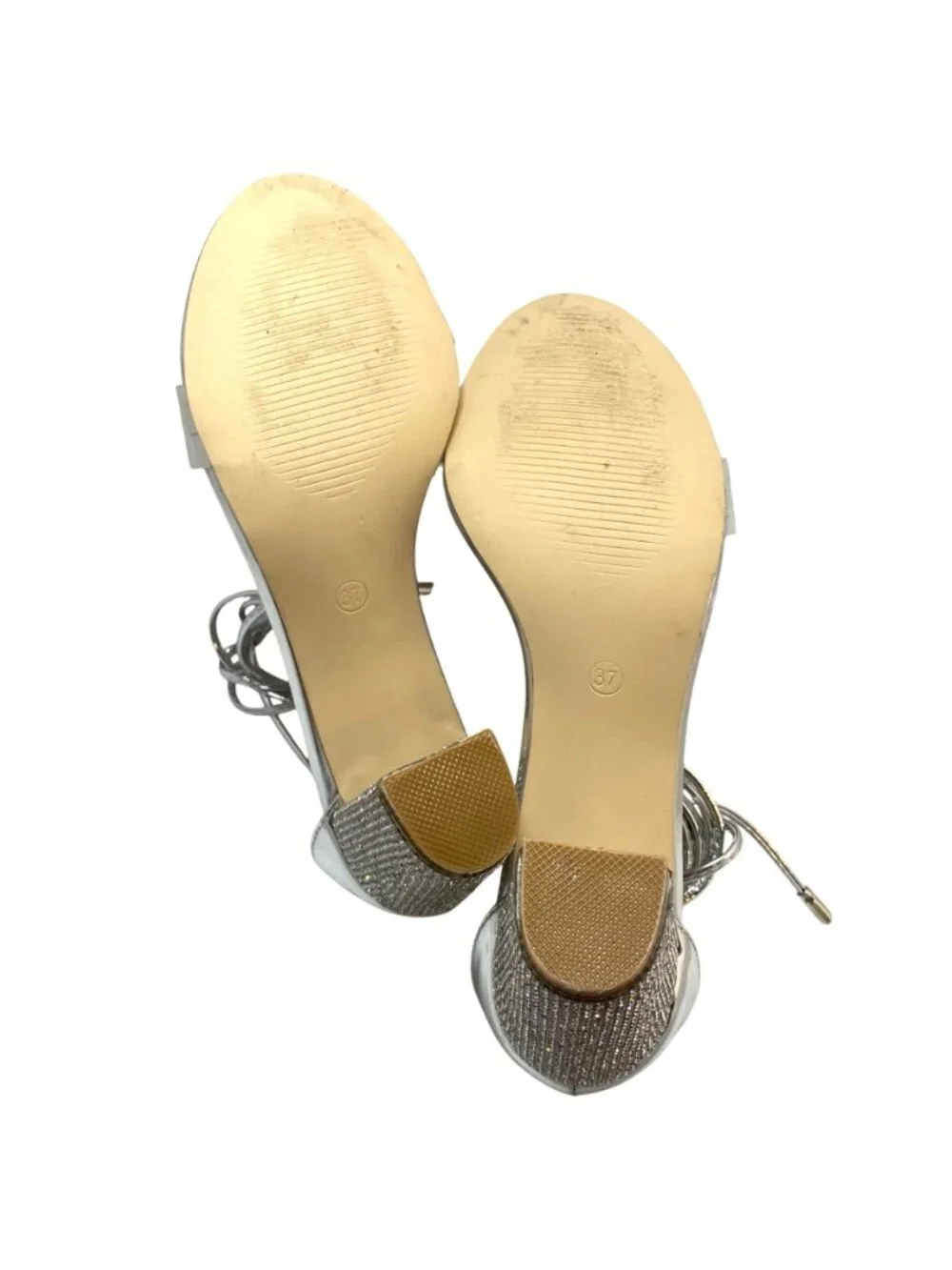 LaLa Ikai Silver Rhinestone Embellished Block Heel Formal Party Sandals Size 37